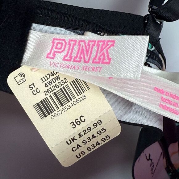 PINK Victoria's Secret wear everywhere push up Bra Black with Lemons Size 36C N - Picture 6 of 9